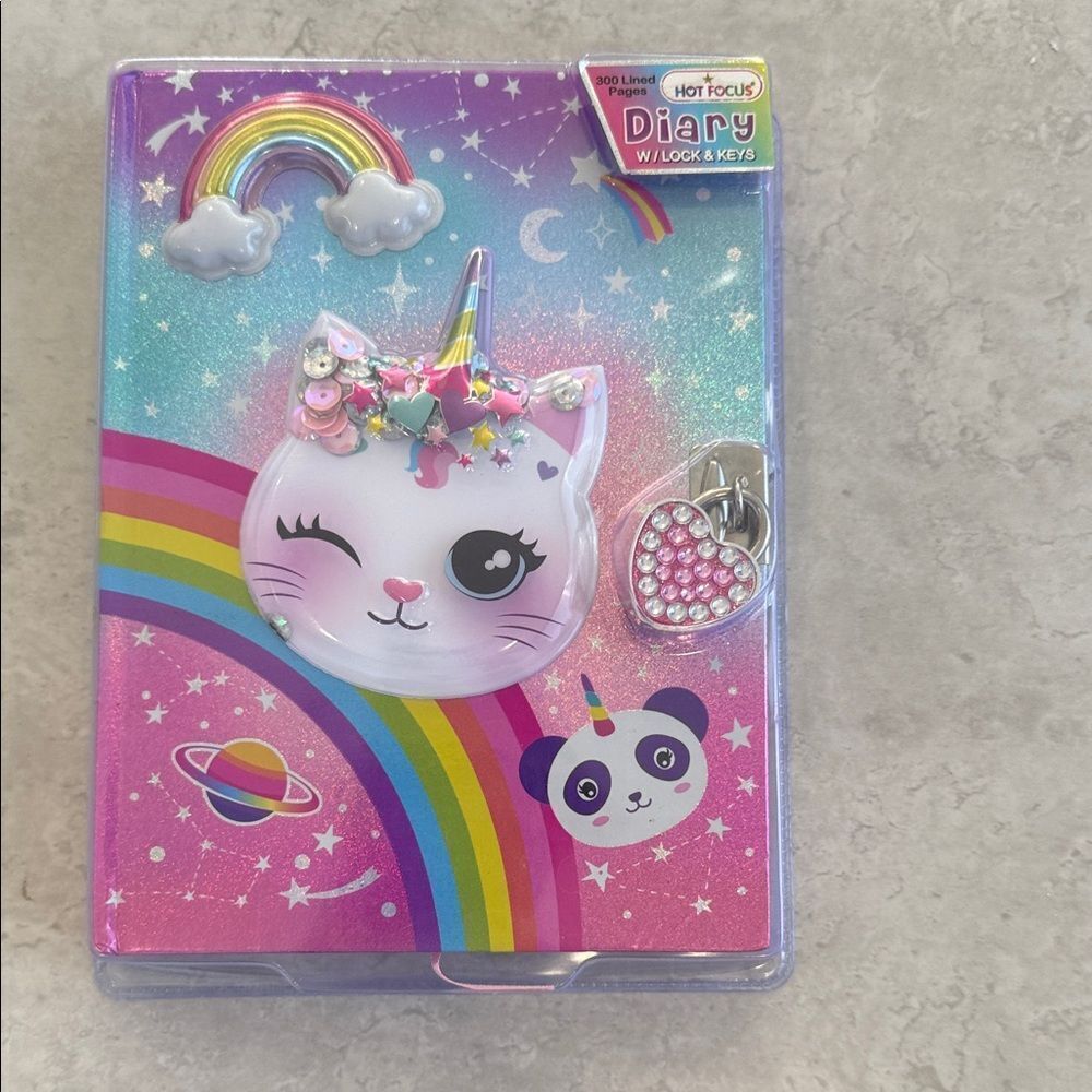 Rainbow Cat Diary with Lock & Keys - Pink and Purple